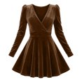 thumbnail image 3 of Byworldtasic Women's V Neck Velvet Midi Dress Long Sleeve Formal Cocktail Dress High Waist A-Line Flowy Dress for Wedding Guest, 3 of 7