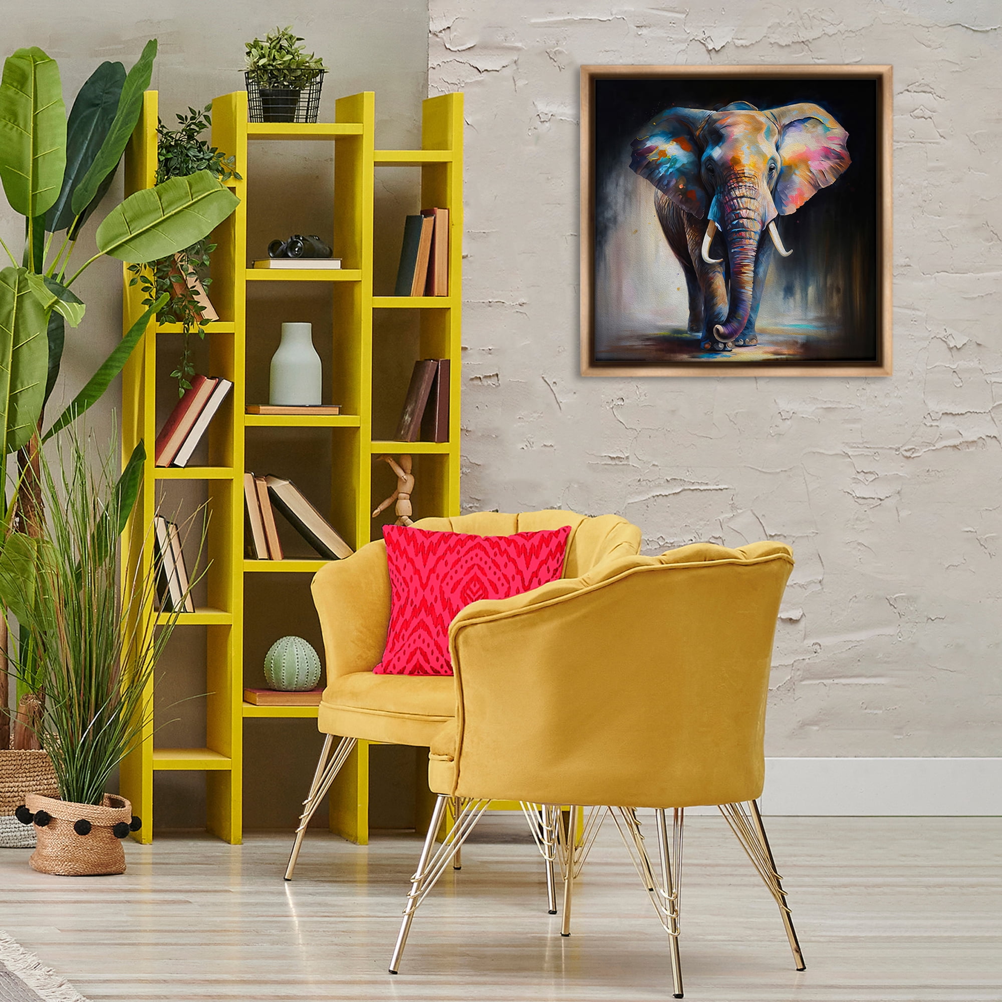 Stupell Industries Stepping Elephant in Shadow Animals & Insects Painting Brown Floater Framed Canvas Art Print Wall Art, 25 x 25
