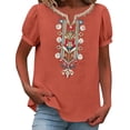 thumbnail image 6 of Vinsonshop Embroidered Cotton Linen Tops for Women Beach Shirts Cotton Linen Blouse Embroidered Shirt Vacation Clothes Peasant Gauze Blouses Boho Gauze Tops Summer Tops for Women Orange 3XL, 6 of 9