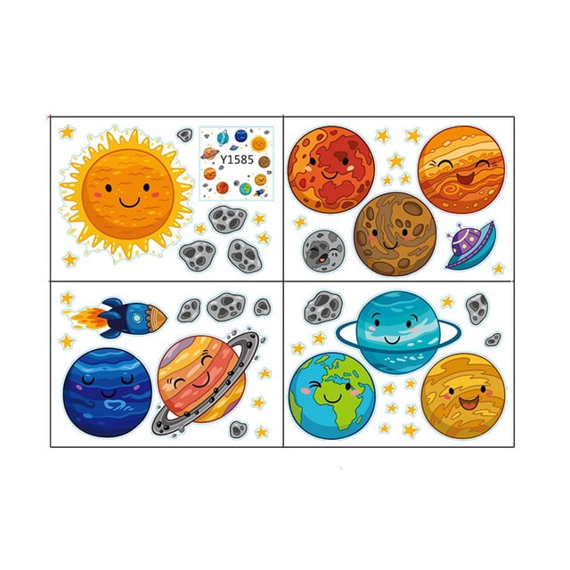 Billuyoard 1 Juego de pegatinas de pared de dibujos animados universo planeta estático DIY pared calcomanía niños juguetes papel tapiz reutilizable para Decoración del hogar Billuyoard HA005396-00