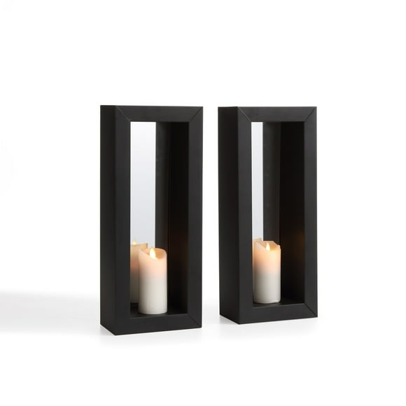 Danya B Set of 2 Vertical Mirror Pillar Candle Metal Frame Sconces
