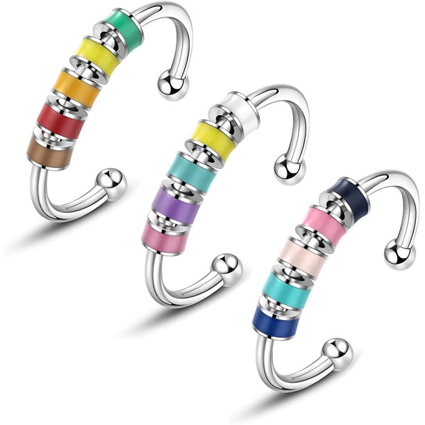 Anillos esmaltados para mujeres con ansiedad, para mi hija, antiansiedad, anillos giratorios multicolores de acero inoxidable para aliviar el estrés con cuentas, tu ansiedad es L