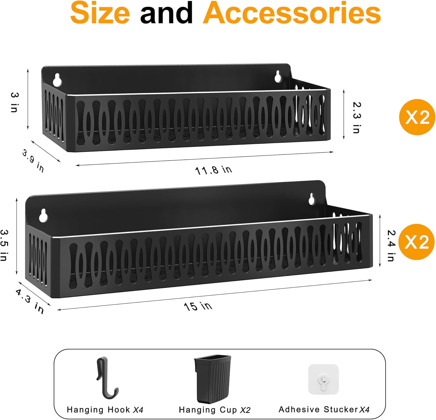 4 Pack Strong Magnetic Spice Rack for Refrigerator, Multipurpose Magnetic Shelf for Fridge with 4 Hooks for Kitchen and Bathroom Organization, Black