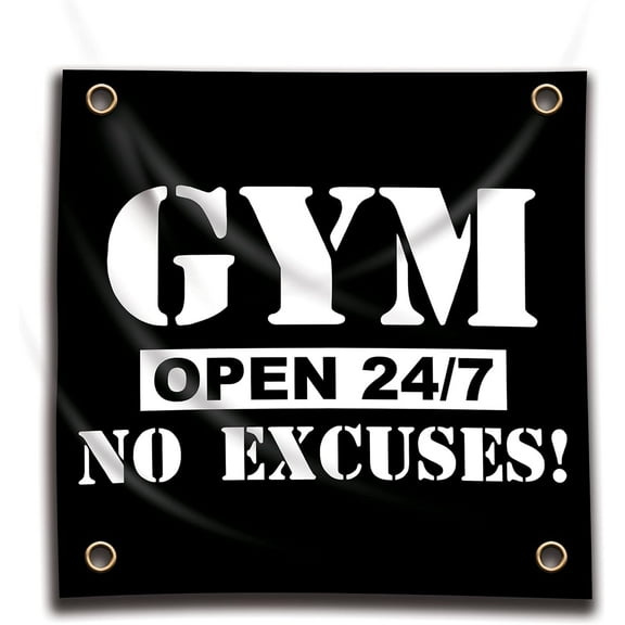 Workout Banner GYM Open 24/7 No Excuses Motivational Bodybuilding 3x3 FT Flag