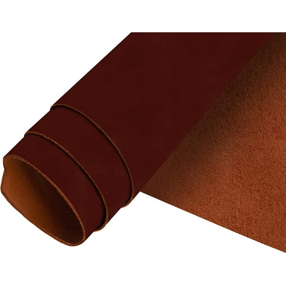 European Leather Work Oil Tanned Leather 5-6 OZ 2-2.4mm Pre-Cut Size: 10"x48"  Burgundy Color  Full Grain Cowhide Handmade Waxy Finish Leather for DIY, Crafts, Sheaths, Sewing, Workshop