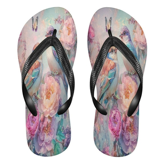 YAZAOOSummer Flip Flops Creatively Butterflies Colorful Birds Flowers Simple Beach Sandals