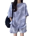 thumbnail image 2 of sunsanly 2 Pcs/Set Women T-shirt Shorts Set Tie-dye Loose Short Sleeves Loose Mid Length Top Elastic Waist Mini Shorts Plus Size Casual Sport Daily Wear Top Pants Set, 2 of 8