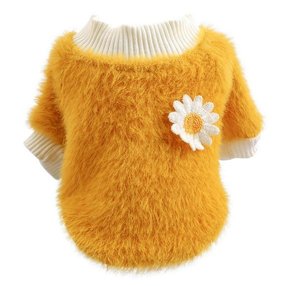 Summark Cute and warm plush crew neck coat winter flower sweater pet dog winter warm wool small dog French bulldog puppy dog Chihuahua clothes