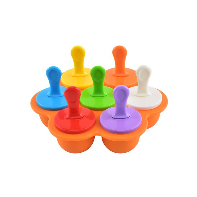 7 Holes Silicone-made Ice Cream Mould DIY Pudding Tray Holder Reusable Ice Pop Maker Orange