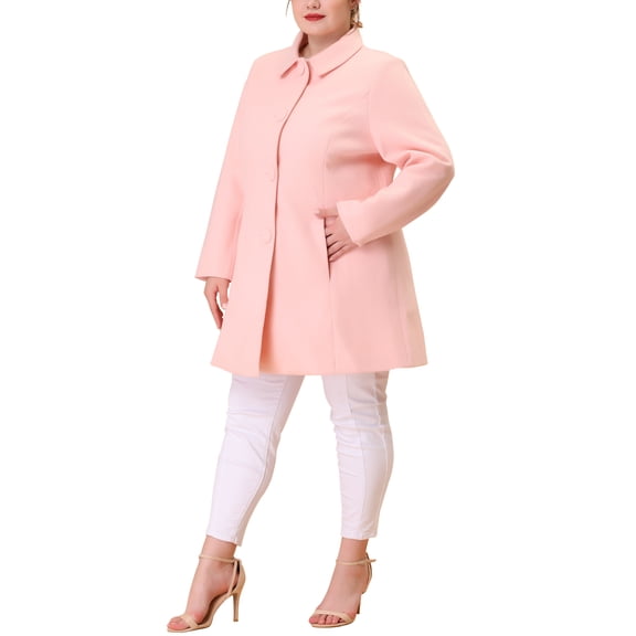 Agnes Orinda Women's Plus Size Valentines Day Turndown Collar Side Pocket Single Breasted Coat 1X Pink