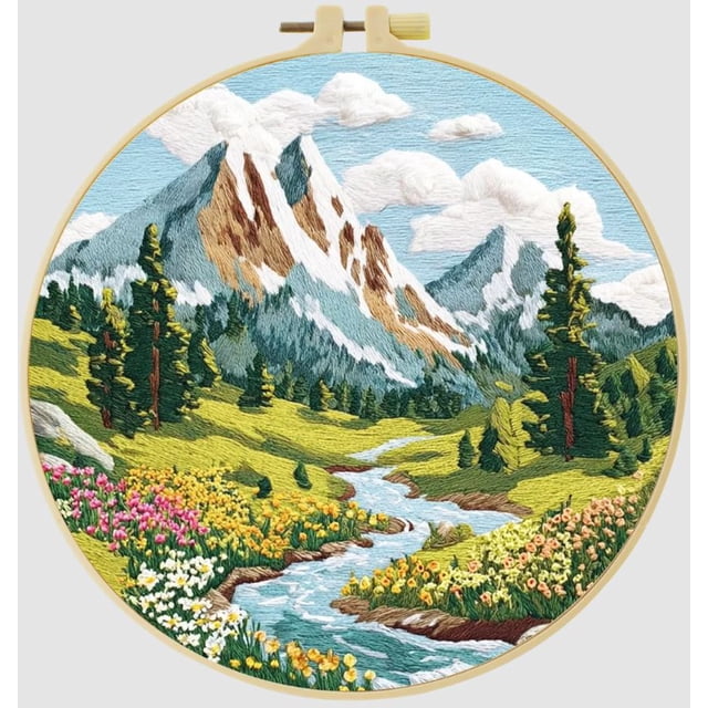 Kits de Punto de Cruz para Principiantes | Montaña (20 cm con marco)