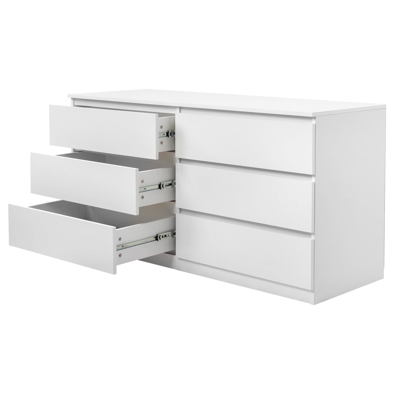 6-Drawer Double Dresser Spacious Storage Easy Assembly With Anti-Toppling Accessories For Bedroom Living Room Entryway​ White