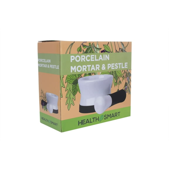 Healthsmart Porcelain Mortar and Pestle with Black Silicone Base