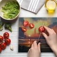 thumbnail image 3 of Fantasy World Cutting Board, Man on Sandy Beach with City Skyscrapers Skyline Sunset Oil Paint Graphic, Decorative Tempered Glass Cutting and Serving Board, Large Size, Orange Blue, by Ambesonne, 3 of 5