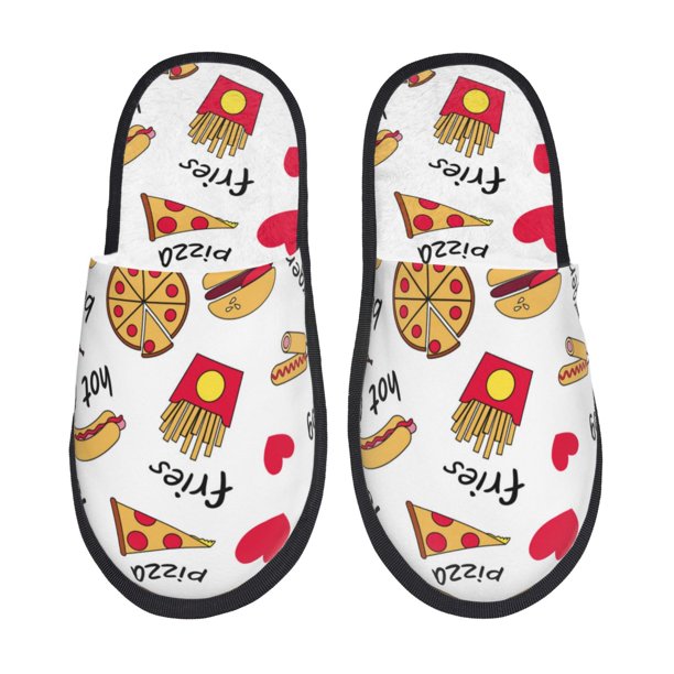Fotbe Fast Food Pantuflas Peludas para Mujer con Estampado, Zapatillas de Peluche, Zapatos de Invierno para Casa, Uso Interior y Exterior-Medium