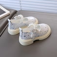 thumbnail image 4 of GiLiling Girls Dress Shoes Mary Jane Flats, Star Print PU Leather Shoes with Pearl Strap, Low Block Heel Princess Footwear for Party and Daily Wear (White, 4-4.5 Years), 4 of 6