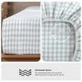 thumbnail image 3 of MooMee Gingham Sheet Set 100% Washed Cotton Linen Like Textured Extra Deep Pocket Breathable Lightweight 4-Piece (Northern Droplet Gray, Queen), 3 of 9