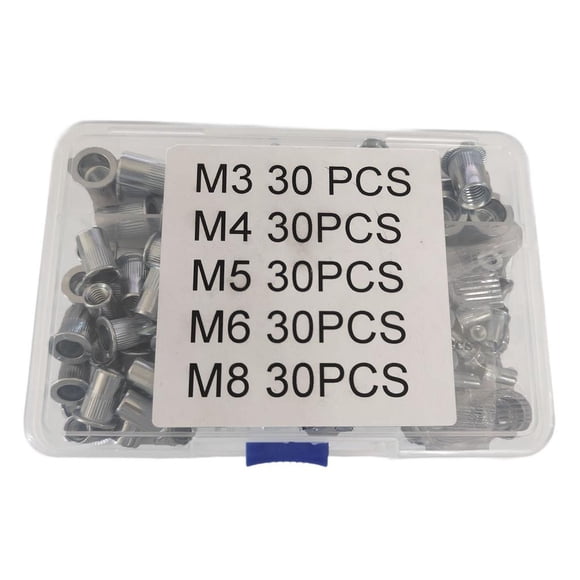 Kit surtido de 150 tuercas remachables M3, M4, M5, M6 y M8 de cabeza plana profesional premium para equipos mecánicos y otros.