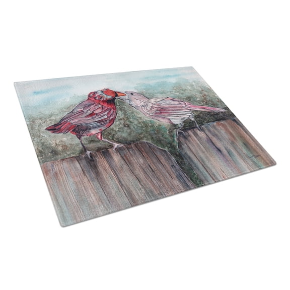 Caroline's Treasures Red Bird Feeding Glass Cutting Board Large