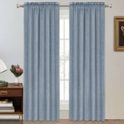 PrimeBeau Natural Linen Blended Rod Pocket Curtains Privacy Added Semi Sheer Window Curtain Drapes Textured Flax Curtains(52" W x 84" L, Stone Blue)