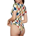 thumbnail image 2 of Fotbe Floral Checkerboard Body de Mujer con Cuello Redondo y Mangas Cortas, Sin Mangas Ajustado, Suave, Cómodo y Básico-Large, 2 of 7