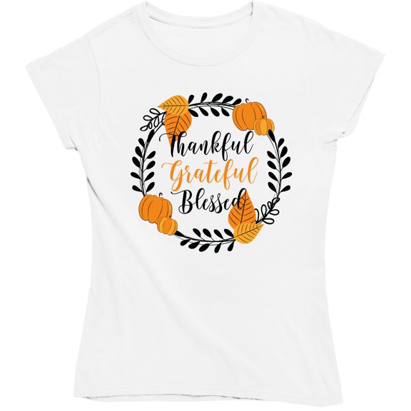 Thankful Grateful Blessed with Pumpkins Leaves Wreath Fall Thanksgiving Autumn T-Shirt