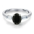 thumbnail image 3 of Gem Stone King 925 Sterling Silver Black Onyx and Lab Grown Diamond Engagement Ring for Women | 1.90 Cttw | Oval 8X6MM | Gemstone December Birthstone | Size 7, 3 of 6