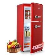 Krib B Compact Refrigerator 3.5 Cu.ft, Mini Fridge with Freezer, Retro Fridge with Dual Door, 7 Grade Temperature Adjustment, Red
