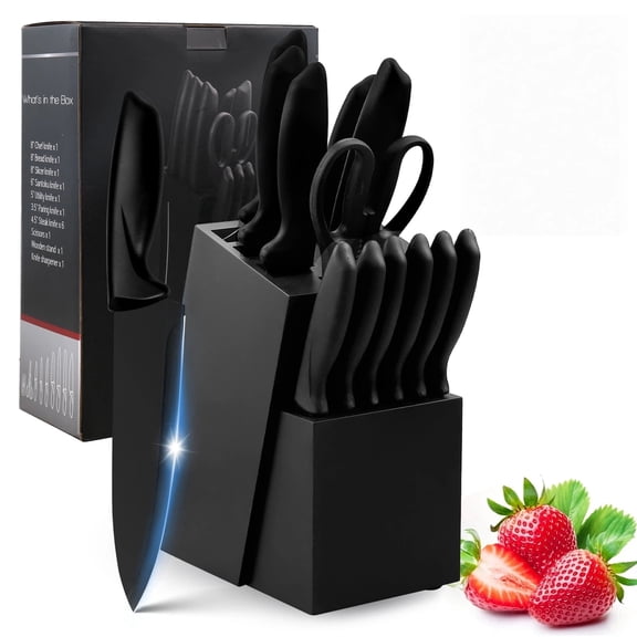 15-Piece Kitchen Knife Set with Wooden Block, High Carbon Stainless Steel Dishwasher Safe Knife Set