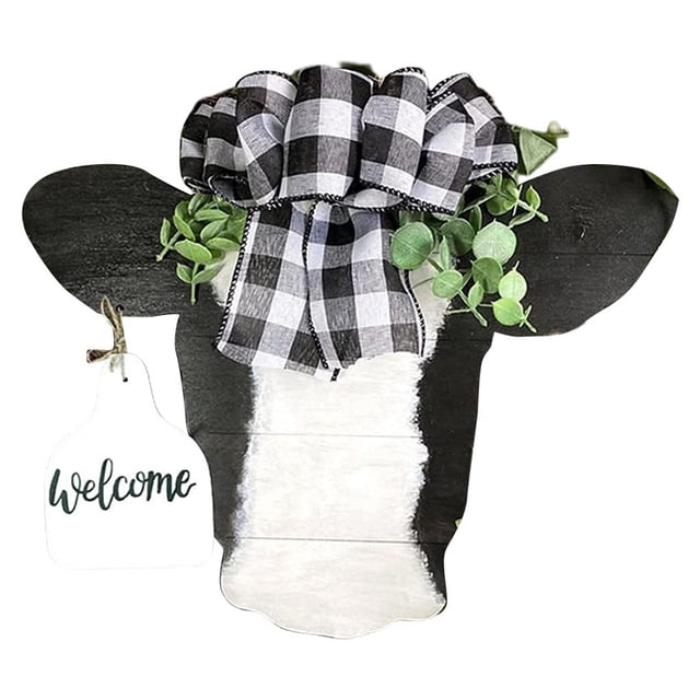 Wosthever Señal de bienvenida de cabeza de vaca con etiqueta de oreja-2021 Colgador de puerta creativo Señal de bienvenida para decoración de puerta Kits de decoración para fiestas No. 4 Wosthever HA045201-04