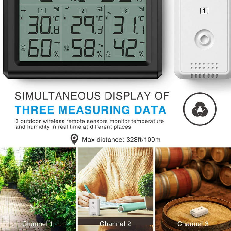 ORIA Indoor Outdoor Thermometer with 3 Wireless Sensors, Digital Hygrometer  Thermometer 