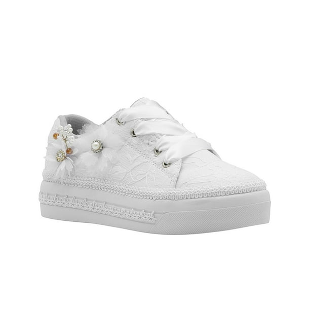 Tenis Para Niña Super Comodos Color Blanco 15-26 Encaje blanco 20