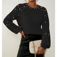 thumbnail image 6 of Ailaofu Women's Chunky Sweater Crewneck Sweatshirt Knit Lantern Sleeve Oversized Pullover Sweater with Pearls, 6 of 7
