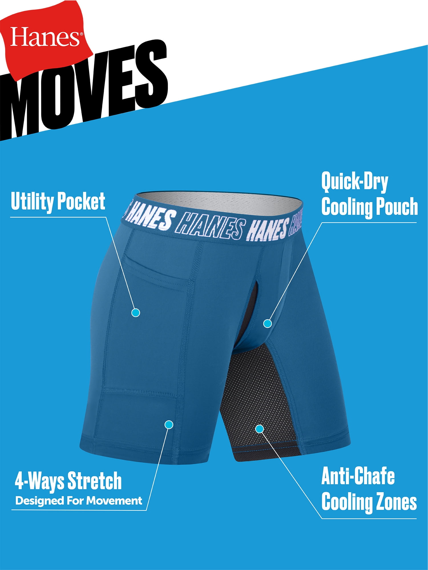 Hanes Boys Underwear Long-Leg Boxer Briefs, 5-Pack, Moves Anti-Chafing, Moisture-Wicking Underwear