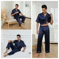 thumbnail image 6 of Mens Silk Satin Pajama Set Short Sleeve Button Down Pajama Set for Men 2 Piece Men's Satin Sleepwear Men's Long Pants Pajamas Set Mens Soft Loungewear Sets, S-XXL, 6 of 13