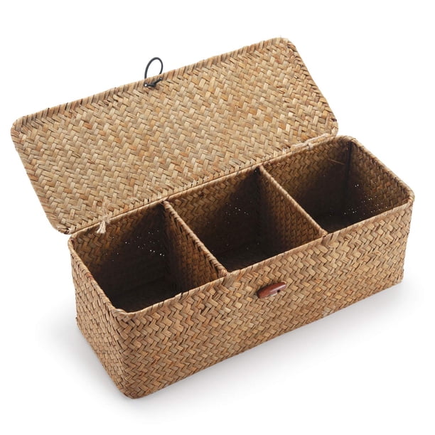 Cesta de almacenamiento DECRAFTS Seagrass con tapa rectangular pequeña