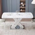 thumbnail image 6 of Sumdeal White Modern Dining Stretchable Function, Marble Top, MDF X-Shape Table Leg and Metal Base, 62.99", 6 of 8