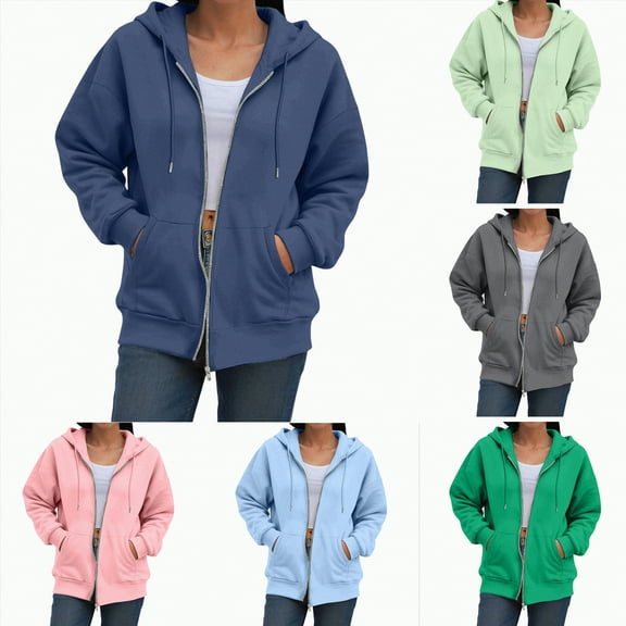 Towmus Womens Ultimate Heavyweight Full Zip Up Casual Hoodies Sweatshirts Drawstring Solid Color Sweatshirts with Pocket