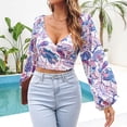 thumbnail image 5 of TAIAOJING Womens Summer Tops Boho Print V Neck Long Sleeve Top Slim Fit Stretch Shirt Streetwear, 5 of 8