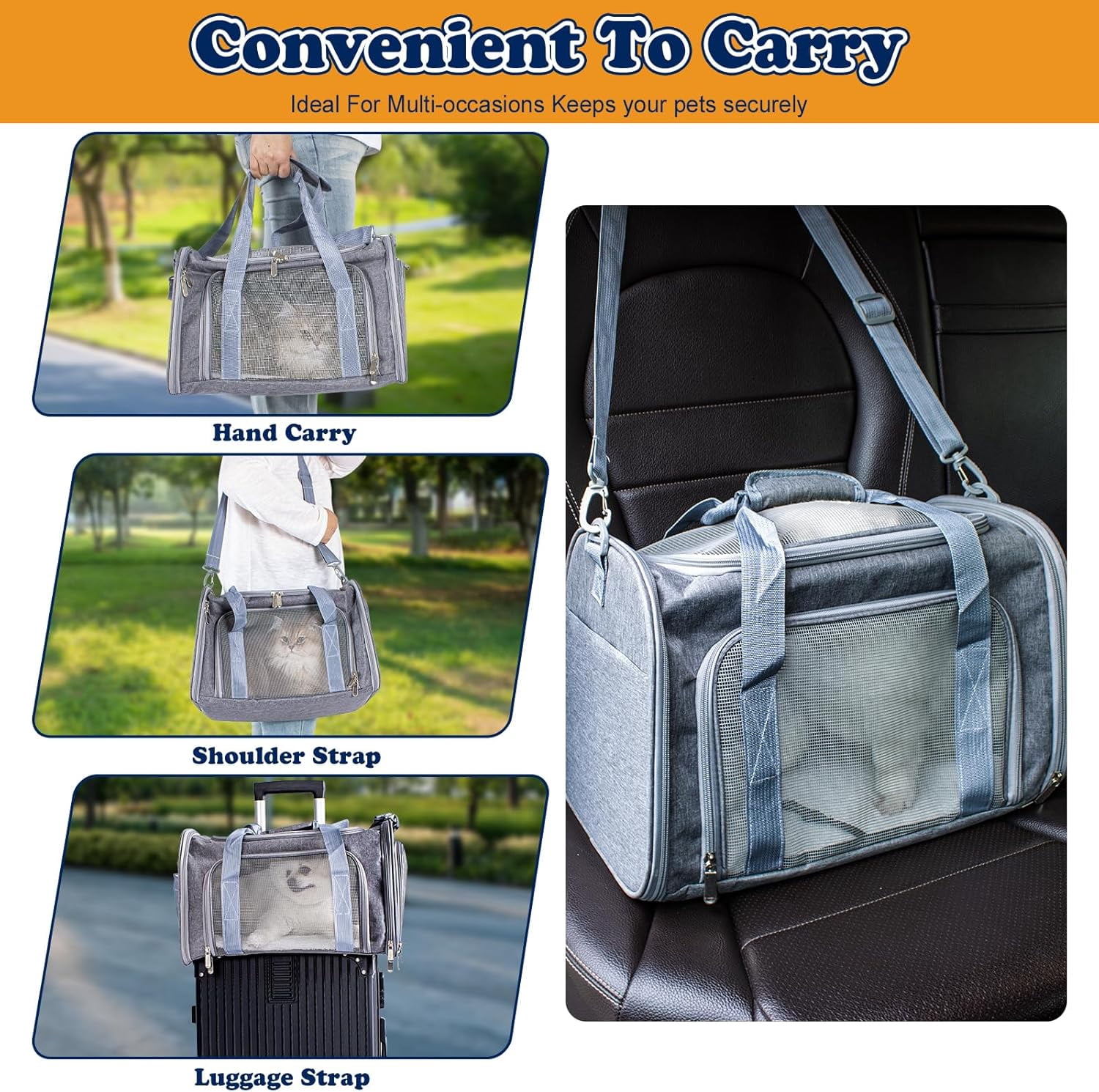 2026 Soft-Sided Cat/Dog Carrier, Car Travel Pet Carrier Up to 16LB with Backpack Straps & Removable Washable Pad, Collapsible Mesh Puppy Carry Bag for Small Animals