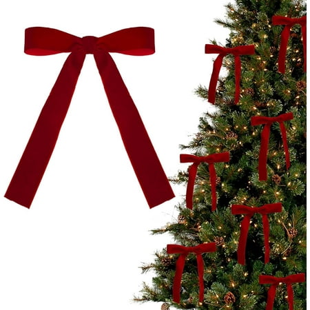Red Velvet Christmas Bows – Set of 12 Premade Holiday Bows for Wreaths, Christmas Tree, Garland, Gift Wrapping, Indoor & Outdoor Decorations