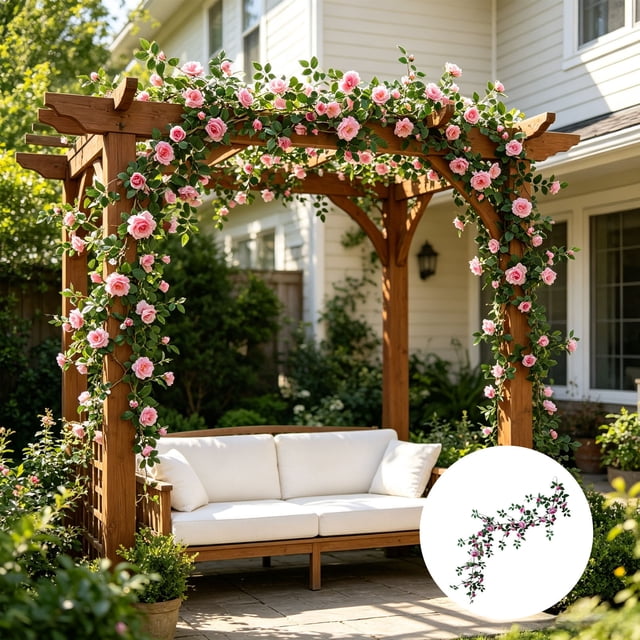 Guirnalda de Enredaderas de Rosas Artificiales de 180 cm con Hojas Verdes, Decoración Colgante de Flores Falsas Flexibles para Bodas, Jardines, Uso en Interiores y Exteriores