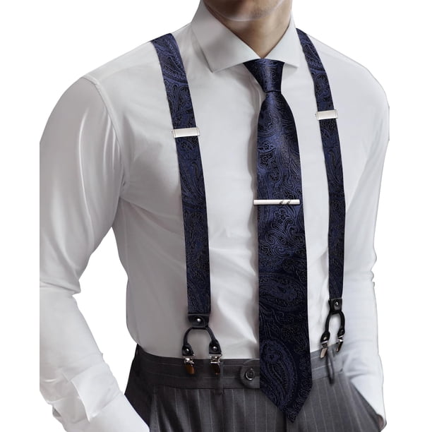 Conjunto de Tirantes Barry.Wang para Hombre Azul Negro con Corbata