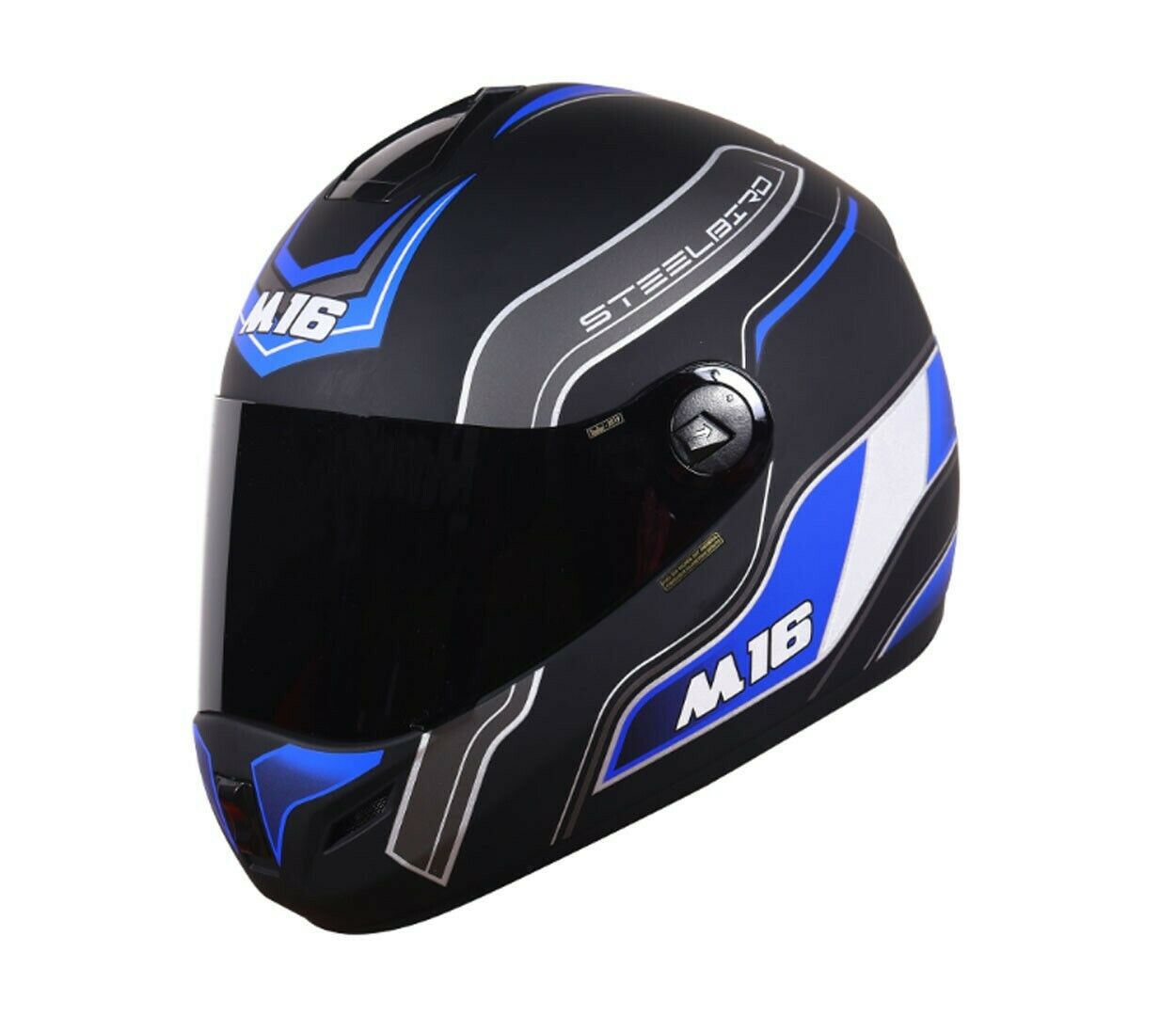 M16 Activate Mat Black With Blue Full Face Helmet Smoke Visor L Size