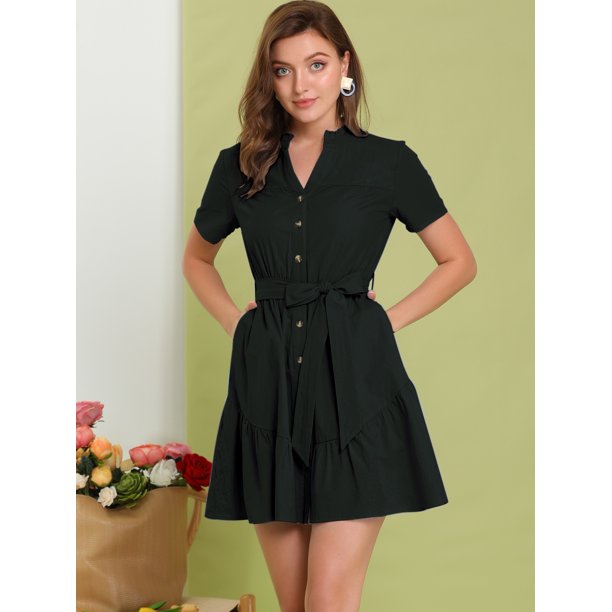 Allegra K Vestido Safari Para Mujer De Algodón Con