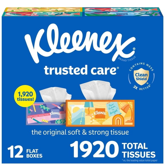 Kleenex Trusted Care 2-Ply Facial Tissues, 12 Flat Boxes, 160 ct.