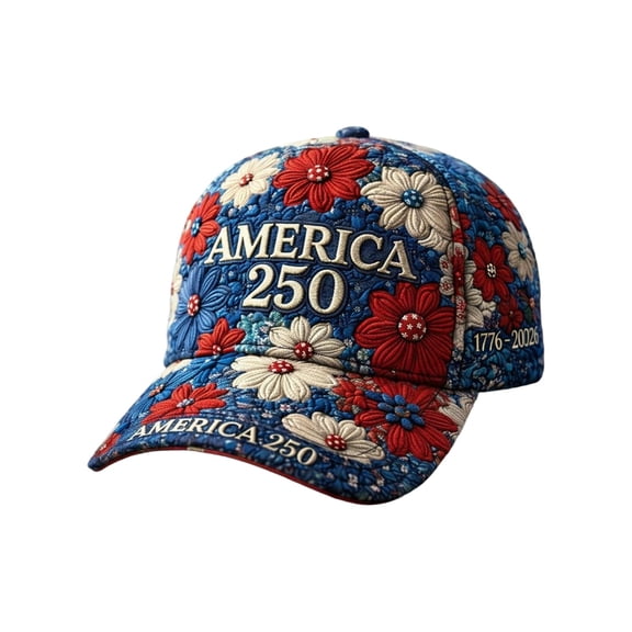 LTTVQM Retro Multi Floral Pattern USA 250 Graphic Washed Baseball Cap Patriotic Holiday Party Sun Hat Black