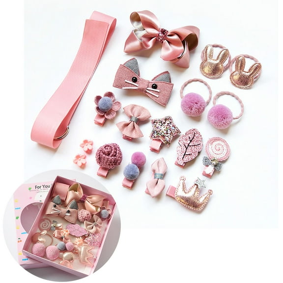 MesaSe 18Pcs Baby Girls Hair Accessories Clips Ties Fully Covered Bows with Hanger Set, babies barettes for Infant and Toddlers fine hair (Korea Pink)with gift box