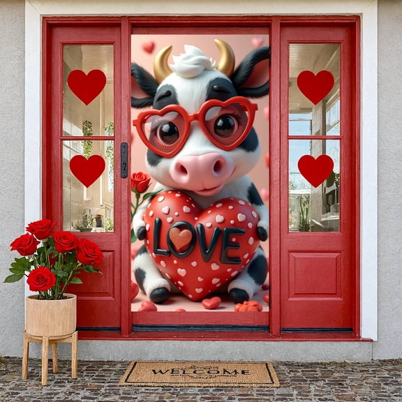 Puppy Design Valentine Banner Heart-shaped Love Display Red Color Balloon Puppy Backdrop for Valentine Party Romantic Date Home Decoration