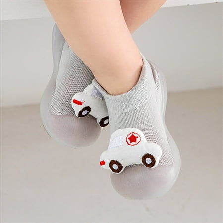 

TOWED22 Toddler Sock Shoes Infant Boys Girls Animal Cartoon Socks Shoes Toddler Fleece WarmThe Floor Socks Non Slip Prewalker Grey